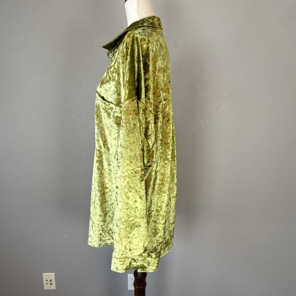 Dressed in Lala Womens Chartreuse Green Crushed Velvet Tunic Size L Long Sleeve - Picture 5 of 9
